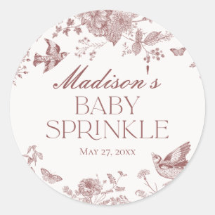 Burgund Toile Jouy Vintage Blumen Baby Sprinkle Runder Aufkleber