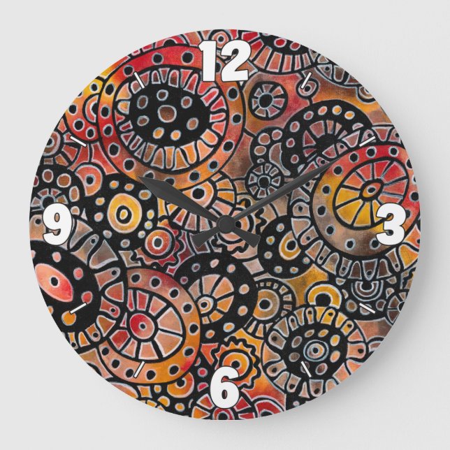 Burgund Tranquil Oval Corals Original Abstrakt Große Wanduhr (Vorderseite)