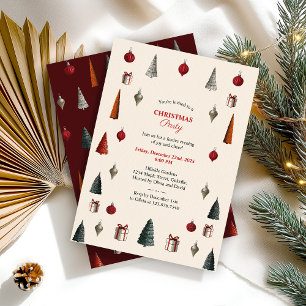 Burgund und Beige Retro Weihnachts-Party Einladung