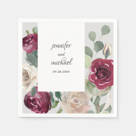 Burgund und Beige Rustikale Blumenhochzeit Serviette