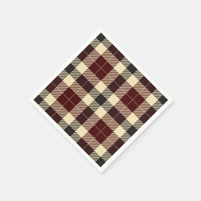 Burgund und Black Tartan Kariert Paper Napkins Serviette (Ecke)