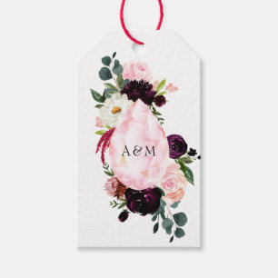 Burgund und Blassrosa Diamant Blumen Monogramm Geschenkanhänger