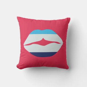 Burgund und blau gestreifte Lippen Kissen