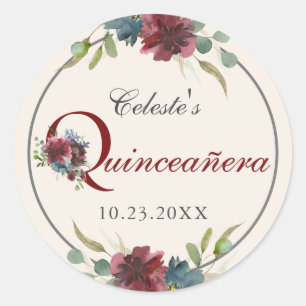 Burgund und Blauer Party Quinceanera Runder Aufkleber