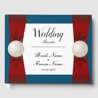 Burgund und Blue Pearl Ribbon Wedding Gästebuch