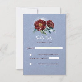 Burgund und Blue Watercolor Blume Hochzeitsszenari RSVP Karte