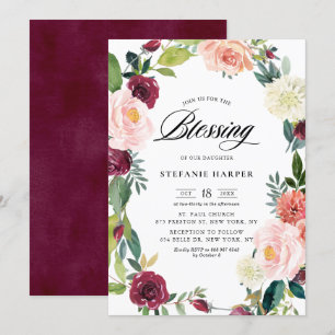 Burgund und Blush Bloral Wreath Fall Segen Einladung