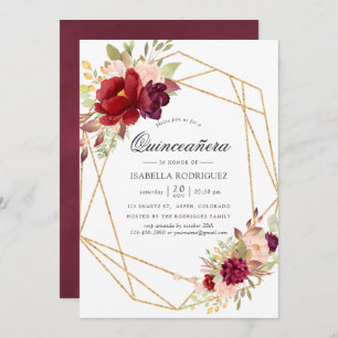 Burgund und Blush Boho Geometric Quinceañera Einladung