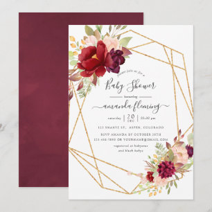 Burgund und Blush Boho Geometrische Babyparty Einladung