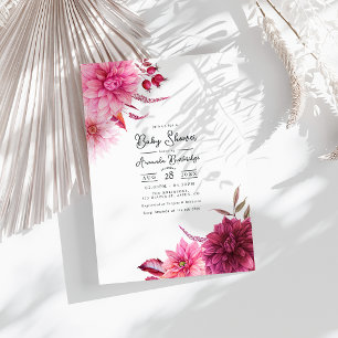 Burgund und Blush Herbst-Blumen-Baby-Party Einladung