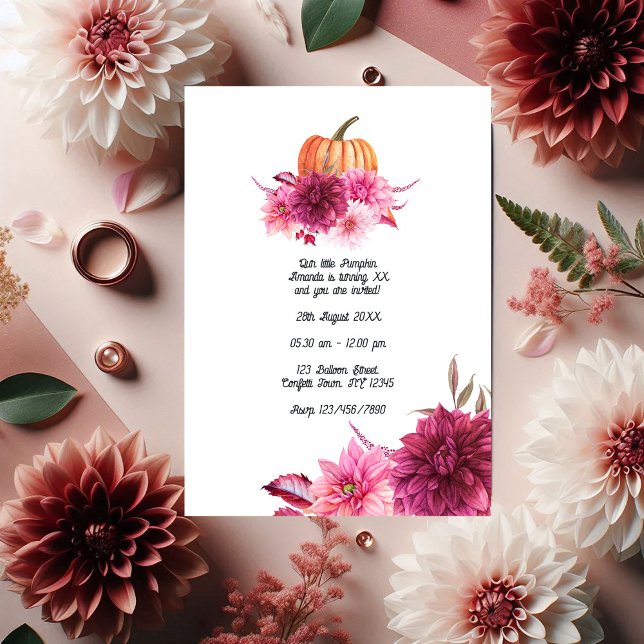 Burgund und Blush Herbst Pumpkin Geburtstag Einladung (Burgundy and Blush Autumn Fall Pumpkin Birthday Invitation)