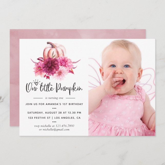 Burgund und Blush Herbst Pumpkin Geburtstag Einladung