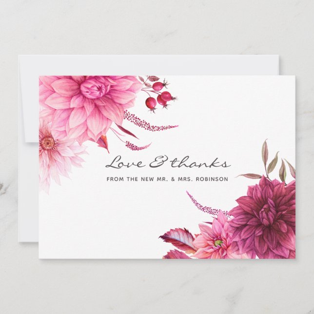 Burgund und Blush Hochzeit im Herbst Herbst Dankeskarte (Vorderseite)