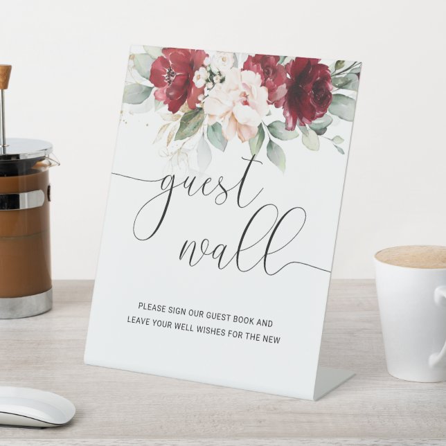 Burgund und Blush Pink Bloral Guest Wall Sign Sockelschild (In SItu)