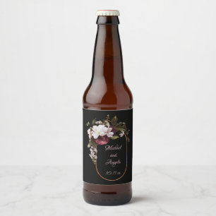 Burgund und Blush Pink Florals auf der Schwarzen H Bierflaschenetikett