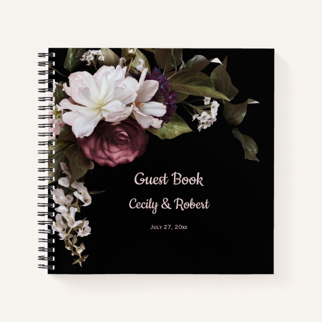 Burgund und Blush Pink Florals WedgGuest Notizbuch (Vorderseite)