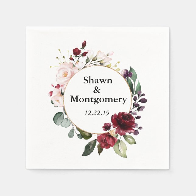 Burgund und Blush Rose Hochzeitscocktail Napkins Serviette (Vorderseite)