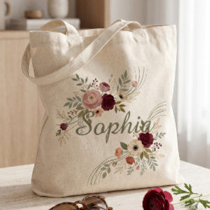 Burgund und Blush-Wasserfarben-Blumenmuster person Tragetasche