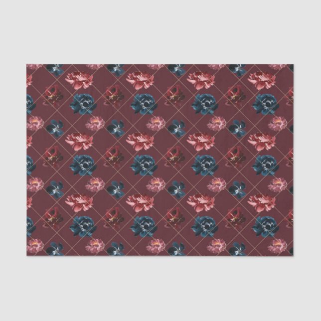 Burgund und Blüten (Design 2 Red Series) Seidenpapier (Vorderseite)