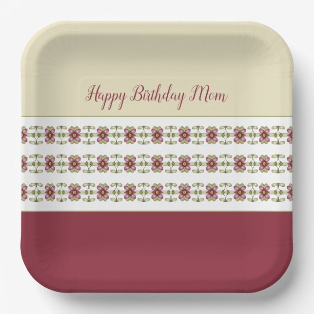 Burgund und Creme Pappteller (Vorderseite)