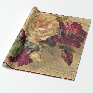 Burgund und Creme Rose / Weihnachten Geschenkpapier
