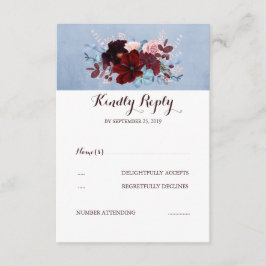 Burgund und Dusty Blue Wedding RSVP Karte