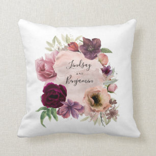 Burgund und Dusty Rose Vintage Floral Wasserfarbe Kissen