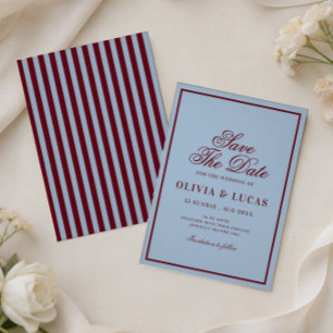 Burgund und Eisblau Old Money Save-the-Date Einladung