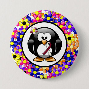 Burgund und Elfenbein-Ribbon-Pinguin Button