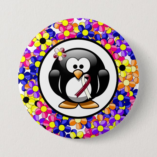 Burgund und Elfenbein-Ribbon-Pinguin Button (Vorderseite)