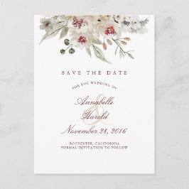 Burgund und Elfenbeinflora Save the Date Ankündigungspostkarte