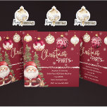 Burgund und Elfenbeinküste mit Santa und Ornamente Einladung<br><div class="desc">Burgund und Elfenbeinfest laden mit Weihnachtsgeschmack und niedlichen Weihnachtsschmuckstücken, die von oben auf der Karte hängen, ein. Einladungs-Informationen für Zeit, Datum, Ort, Startzeit des Party und Kleidung sind inbegriffen, ebenso wie UAWG. Der Weihnachtsmann ist mit seinen rustikalen Geschenken stehend, die er vor zwei großen Kiefern präsentiert. Die Rover dieser Karte...</div>