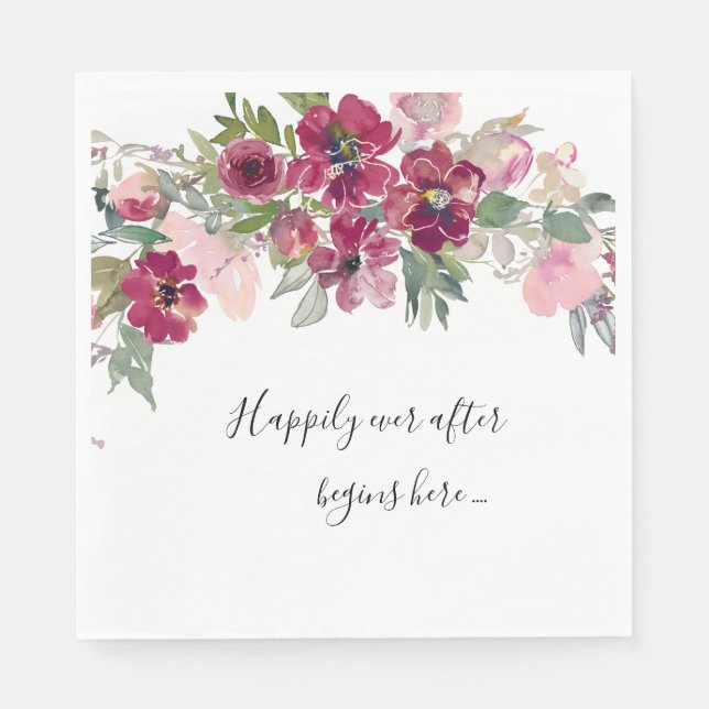 Burgund und erröten mit Zitat Hochzeit Serviette (Vorderseite)