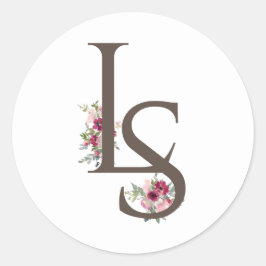Burgund und errötet Mit Monogramm Hochzeit Classic Runder Aufkleber