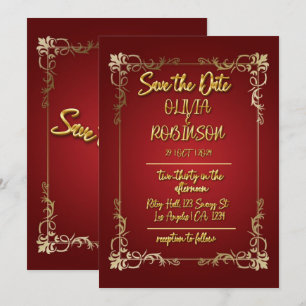 Burgund und Gold 3D-Texteffekt Save the Date Einladung