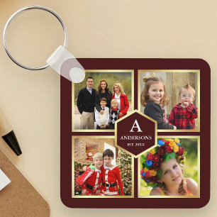 Burgund und Gold 4 Bilder Familienfoto-Collage Schlüsselanhänger