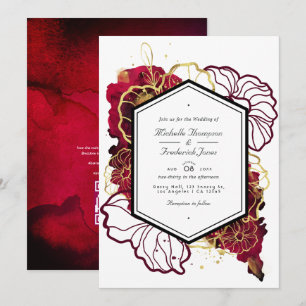 Burgund und Gold abstrakt florale Hochzeit Einladung