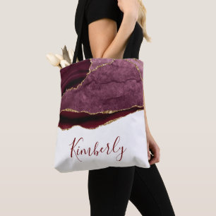 Burgund und Gold Achat personalisierte Namens-Tasc