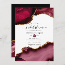 Burgund und Gold Agate Brautparty Einladung