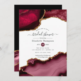 Burgund und Gold Agate Brautparty Einladung