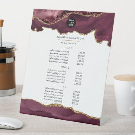 Burgund und Gold Agate Stone Corporate Pricing Sockelschild