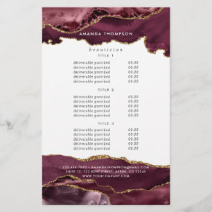 Burgund und Gold Agate Wertvoll Stone Pricing Flyer