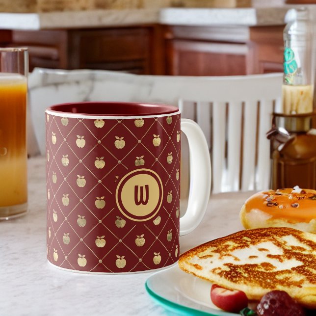 Burgund und Gold Apple-Muster Zweifarbige Tasse (Von Creator hochgeladen)