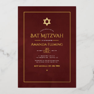 Burgund und Gold Aquarell Bat Mitzwa Foto Folieneinladung