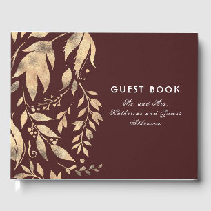 Burgund und Gold Blätter Hochzeit im Herbst Gästebuch
