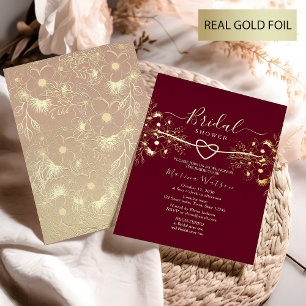 Burgund- und Gold-Blumen-Brautjungfern-Einladung Folieneinladung