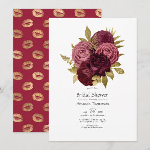 Burgund- und Gold-Blumen-Bridal-Shower Einladung