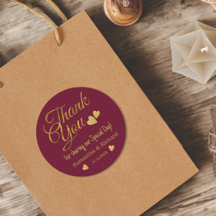 Burgund und Gold Danke-Hochzeitsgeschenk für die G Runder Aufkleber
