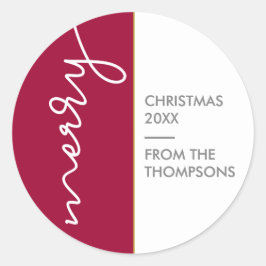 Burgund und Gold | Einfache Weihnachtsschrift Runder Aufkleber
