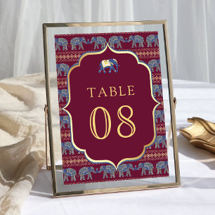 Burgund und Gold Elefant indische Hochzeit Tischnummer
